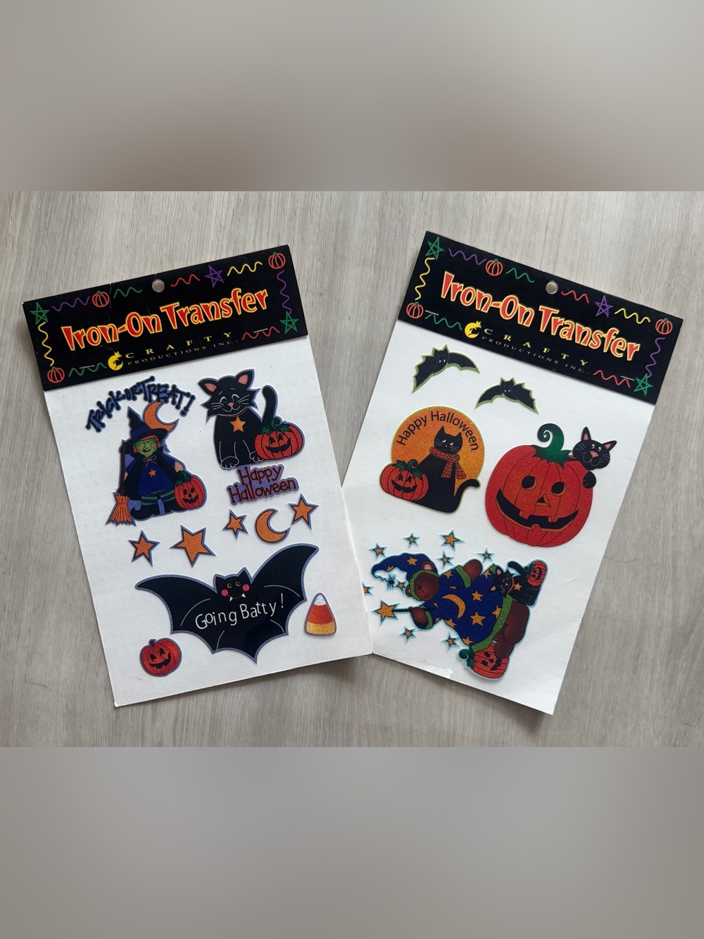 2 Vintage Halloween Iron On Transfer Witch Jack O Lanterns Black Cats